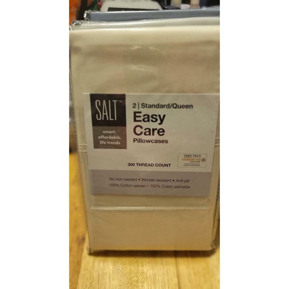 100% Cotton Salt Easy Care 2 Pack Pillowcases Standard - Picture 2 of 11